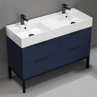 Bathroom Vanity Modern Double Bathroom Vanity, Navy Blue, 48 Inch, Free Standing Nameeks DERIN438